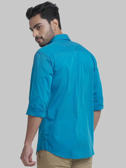 Park Avenue Men Blue Solid Slim Fit Cotton Formal Shirt