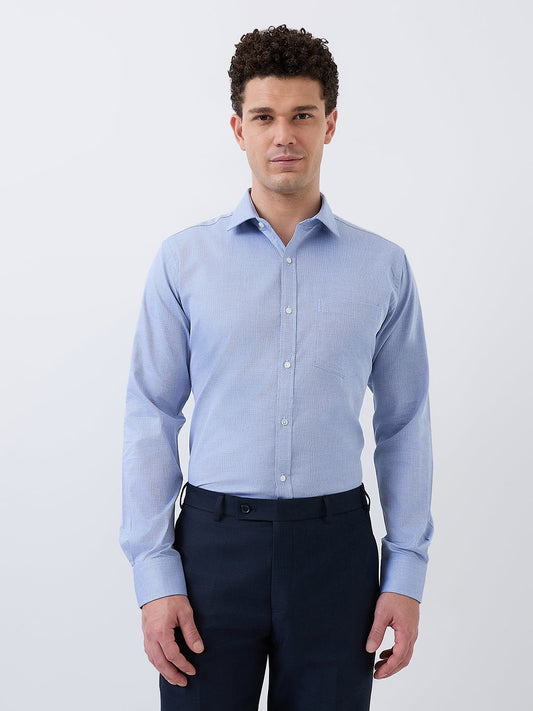 Park Avenue Men Blue Structure Slim Fit Cotton Blend Shirt