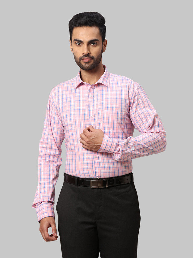 Park Avenue Men Pink Checkered Slim Fit Cotton Formal Shirt