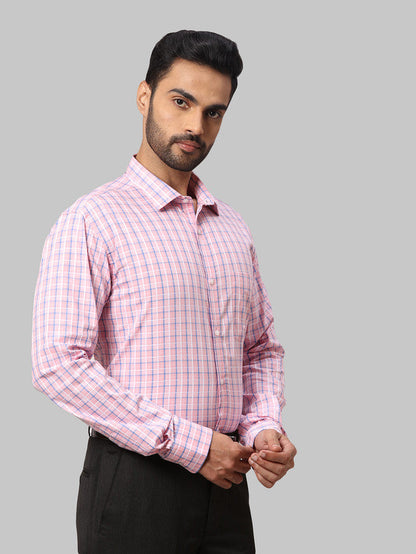 Park Avenue Men Pink Checkered Slim Fit Cotton Formal Shirt