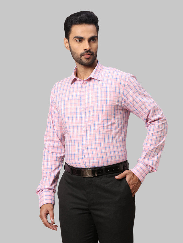 Park Avenue Men Pink Checkered Slim Fit Cotton Formal Shirt