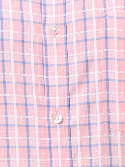 Park Avenue Men Pink Checkered Slim Fit Cotton Formal Shirt