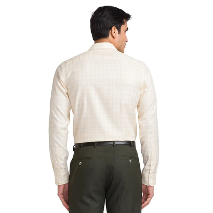 Men Yellow Slim Fit Checks Cotton Cut Away Collar Shirts