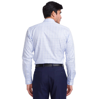 Men Blue Slim Fit Checks Cotton Cut Away Collar Shirts