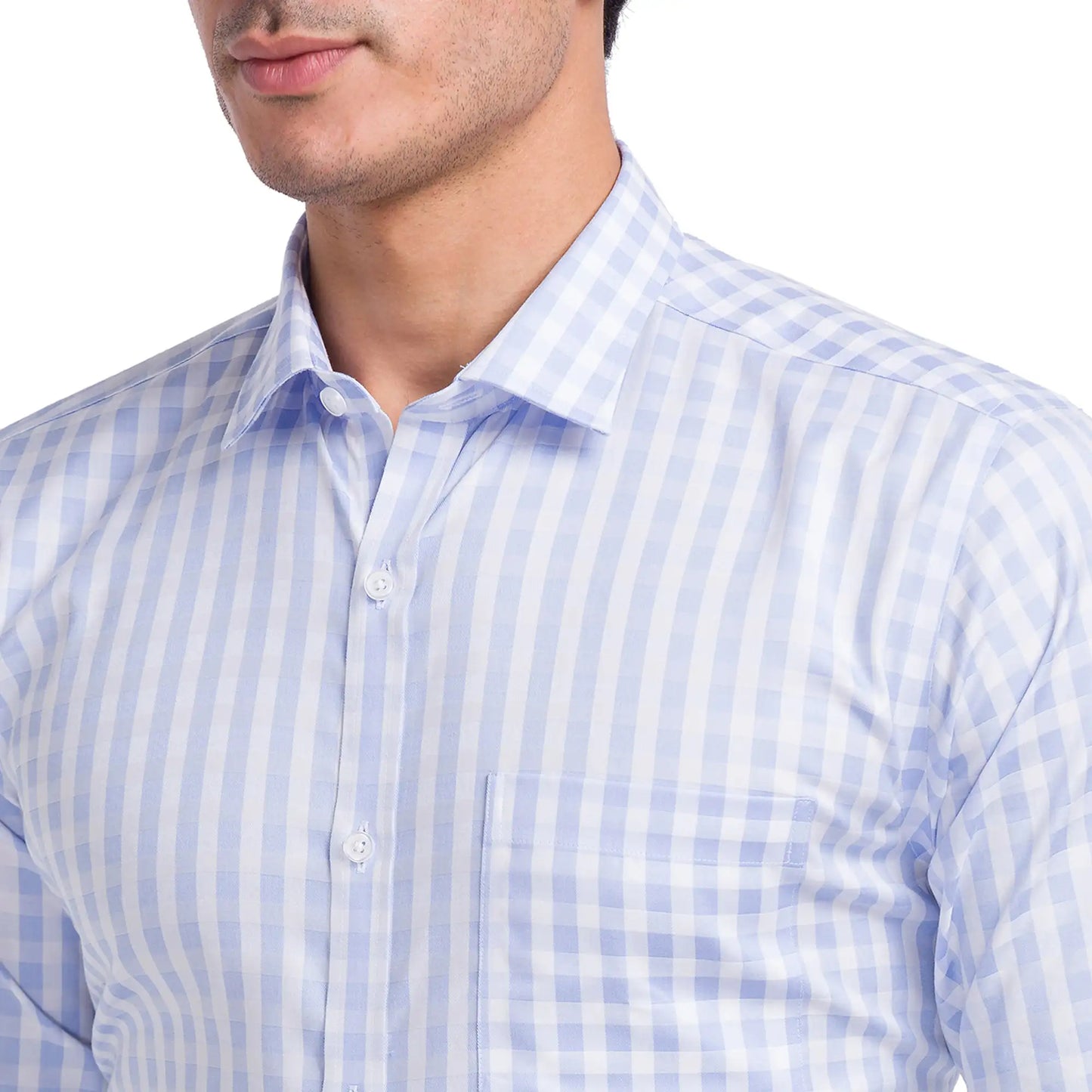 Men Blue Slim Fit Checks Cotton Cut Away Collar Shirts