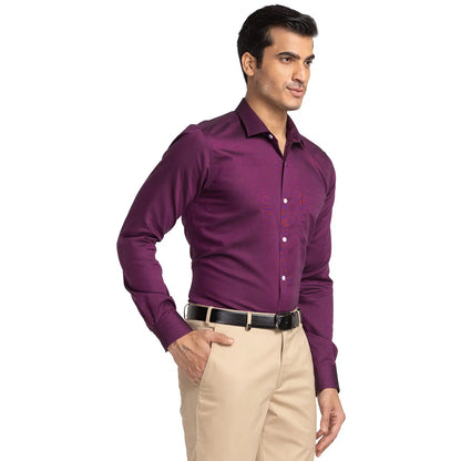 Men Violet Slim Fit Structure Cotton Cut Away Collar Shirts