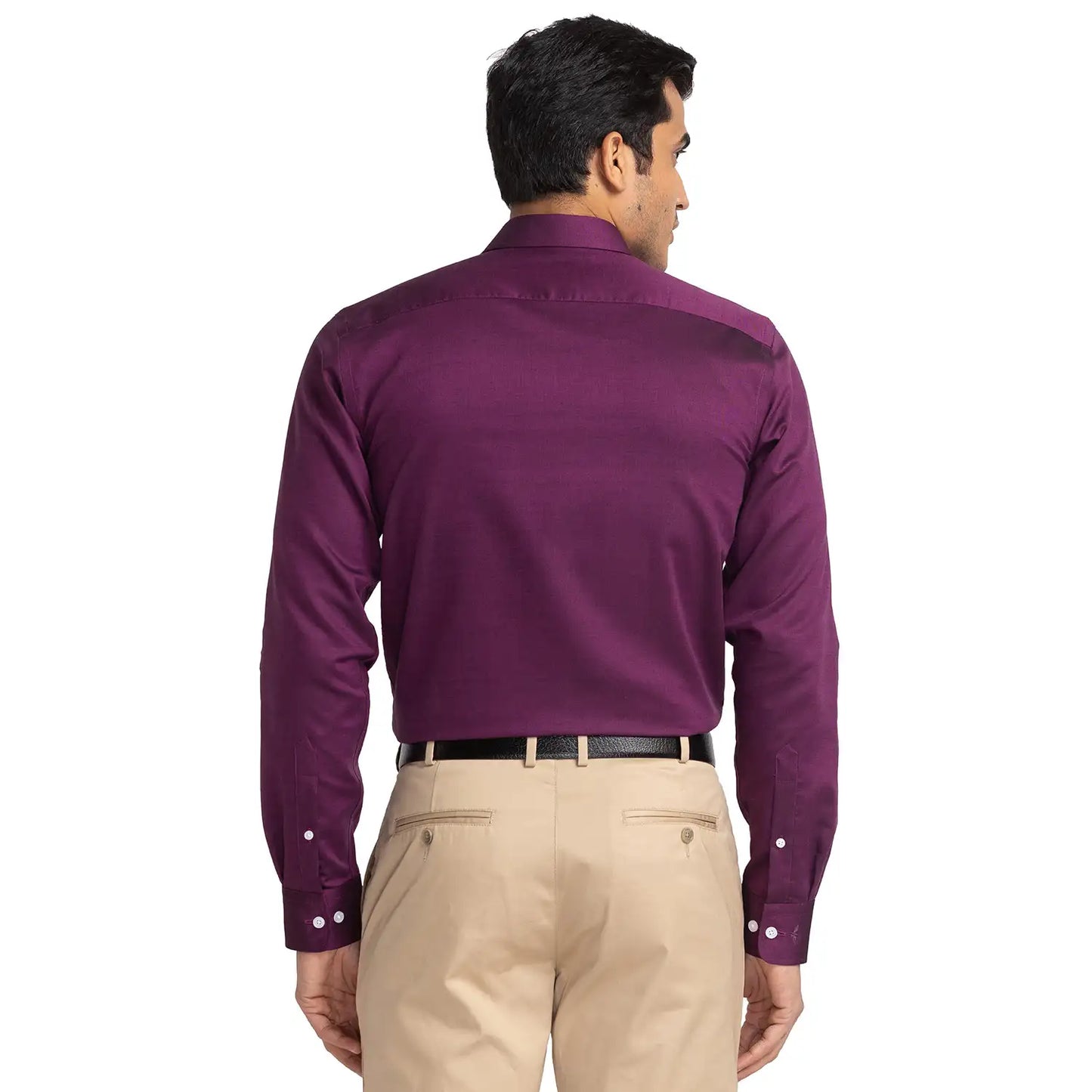 Men Violet Slim Fit Structure Cotton Cut Away Collar Shirts