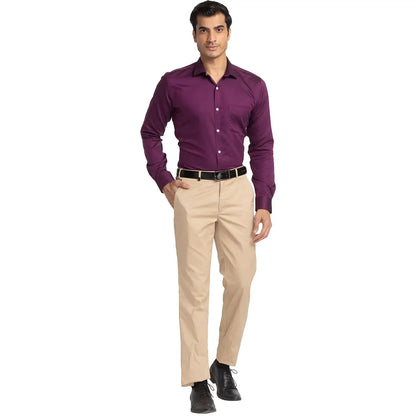 Men Violet Slim Fit Structure Cotton Cut Away Collar Shirts
