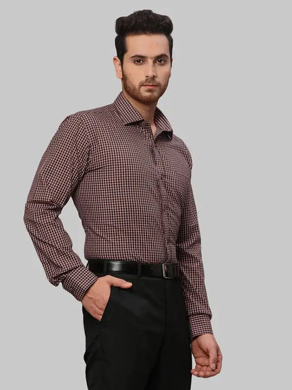 Men Brown Slim Fit Checks Cotton Shirts