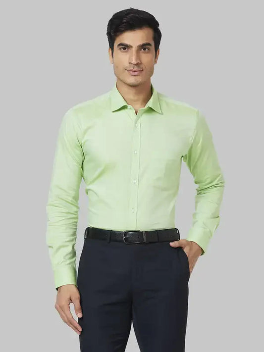 Men Green Slim Fit Structure Cotton Shirts