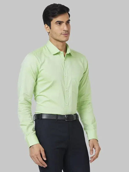 Men Green Slim Fit Structure Cotton Shirts