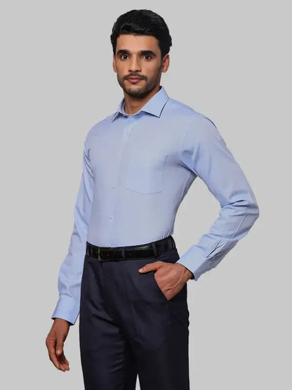 Men Blue Slim Fit Structure Cotton Shirts