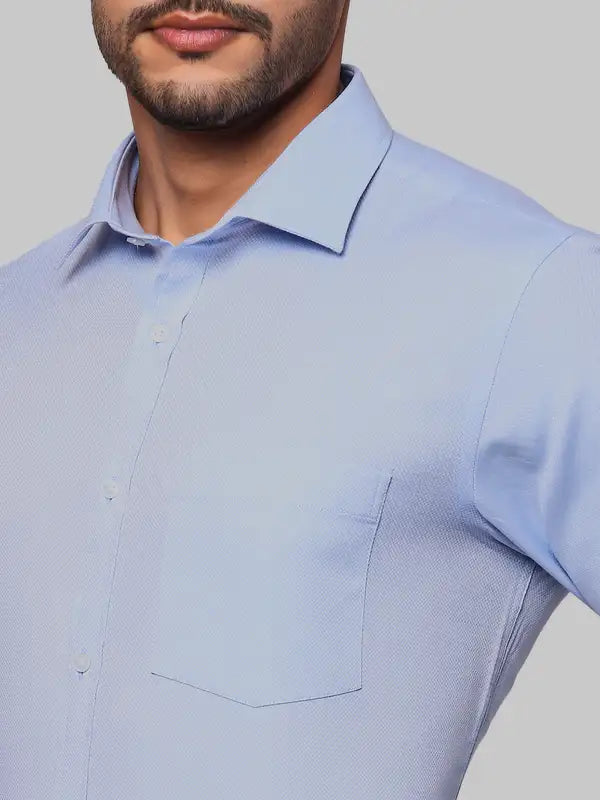 Men Blue Slim Fit Structure Cotton Shirts