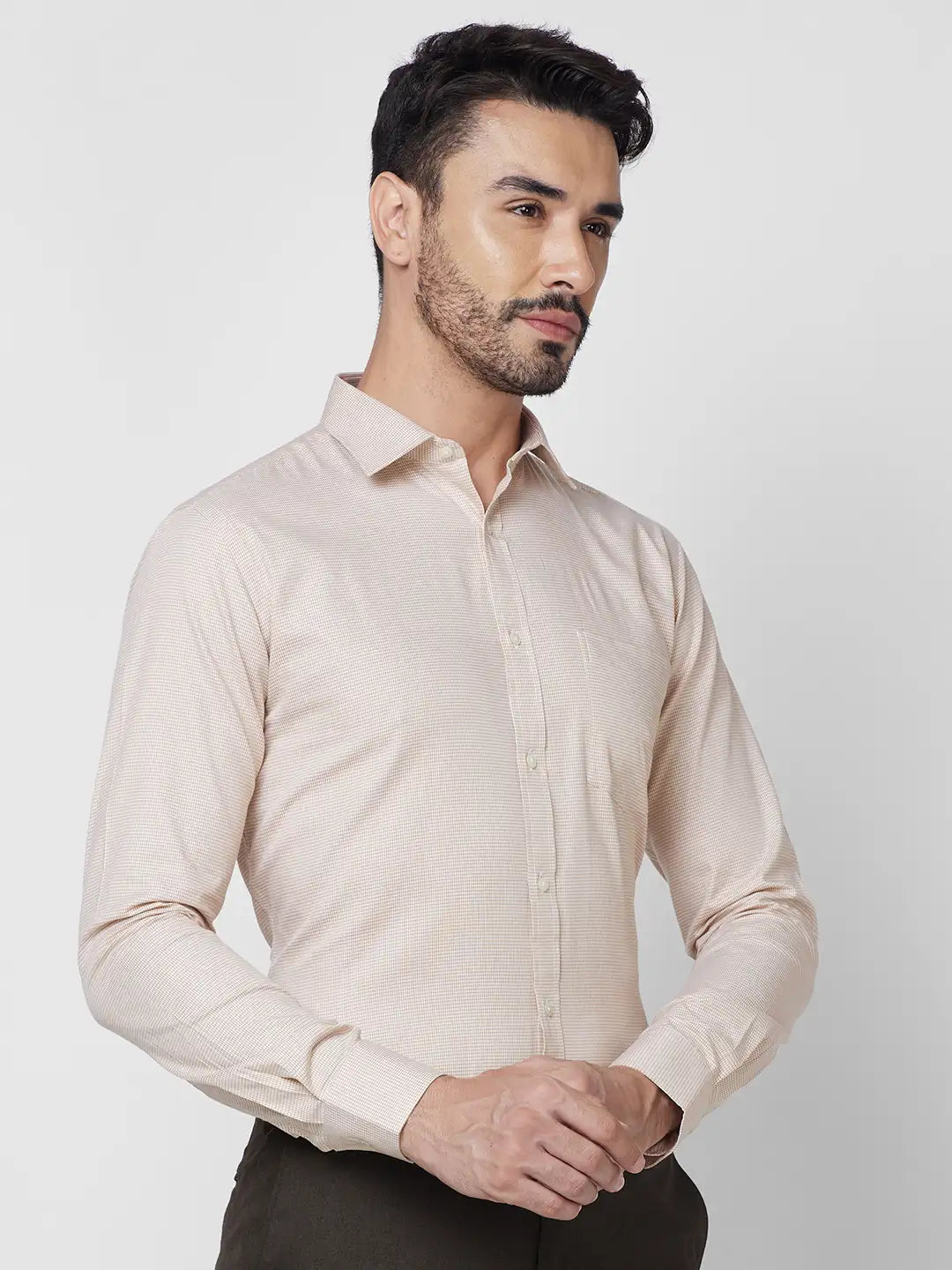 Park Avenue Men Brown Structure Slim Fit Cotton Shirt