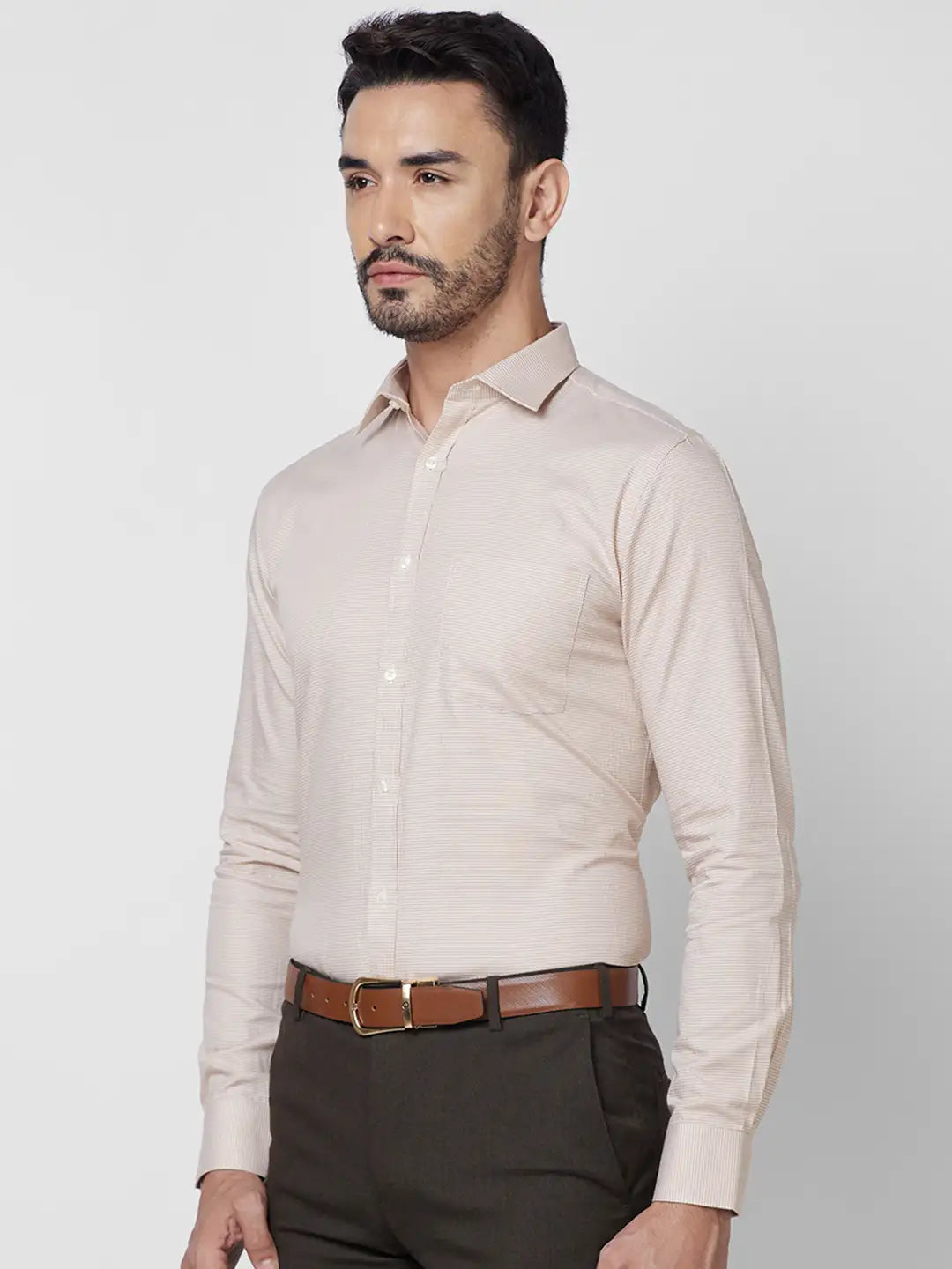 Park Avenue Men Brown Structure Slim Fit Cotton Shirt