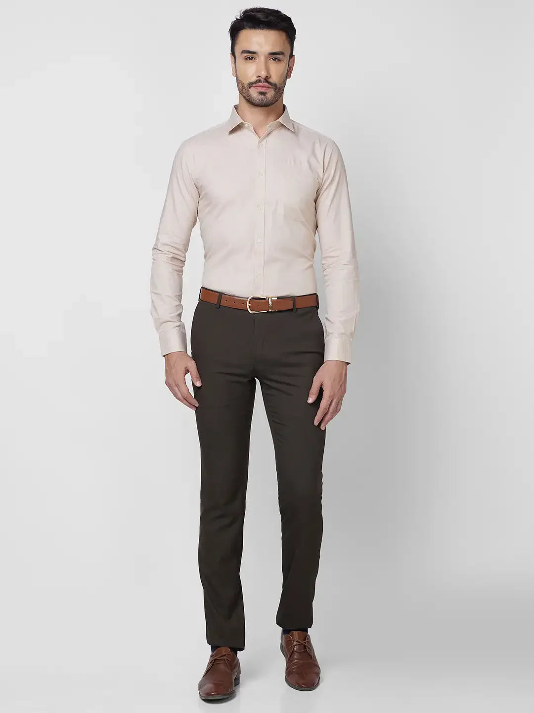 Park Avenue Men Brown Structure Slim Fit Cotton Shirt