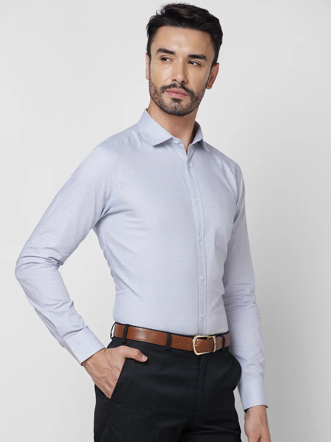 Park Avenue Men Grey Structure Slim Fit Cotton Shirt