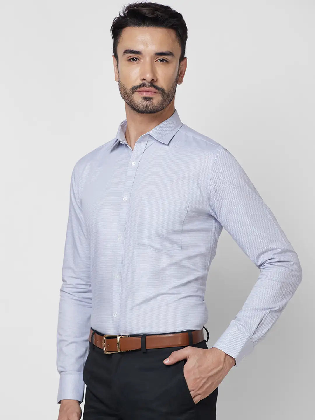 Park Avenue Men Grey Structure Slim Fit Cotton Shirt