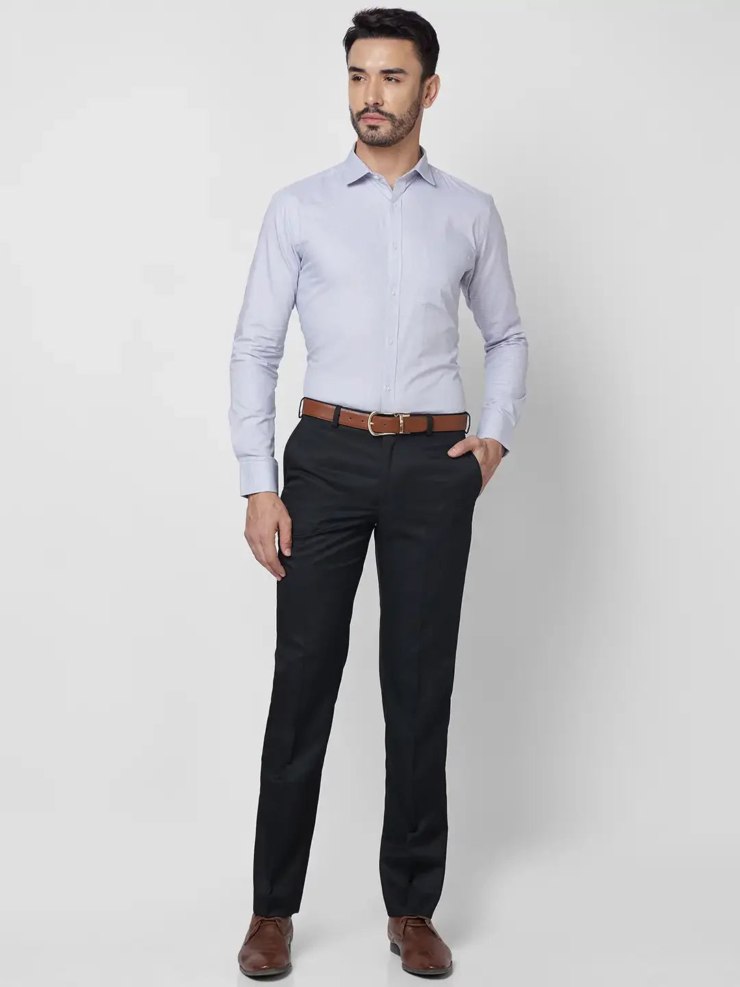 Park Avenue Men Grey Structure Slim Fit Cotton Shirt