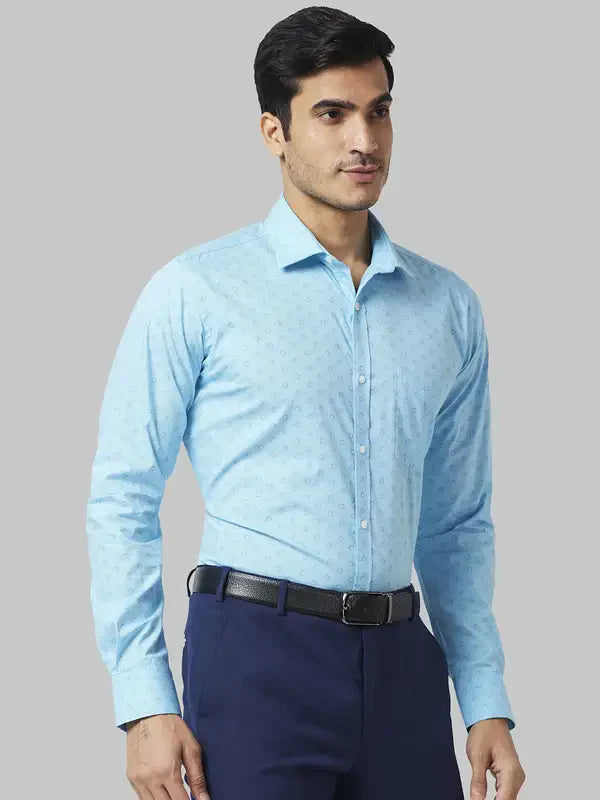 Men Petrol Slim Fit Print Cotton Shirts