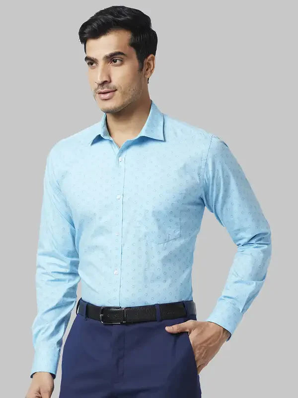 Men Petrol Slim Fit Print Cotton Shirts