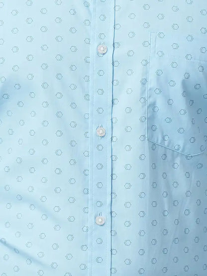 Men Petrol Slim Fit Print Cotton Shirts
