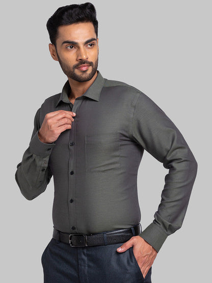 Park Avenue Men Green Self Design Slim Fit Full Sleeve Semi Cut Away Collar Shirt