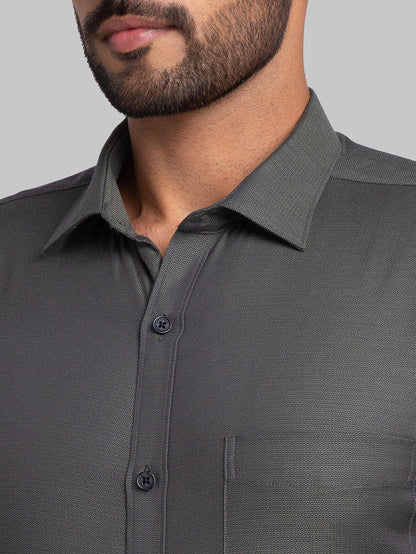 Park Avenue Men Green Self Design Slim Fit Full Sleeve Semi Cut Away Collar Shirt