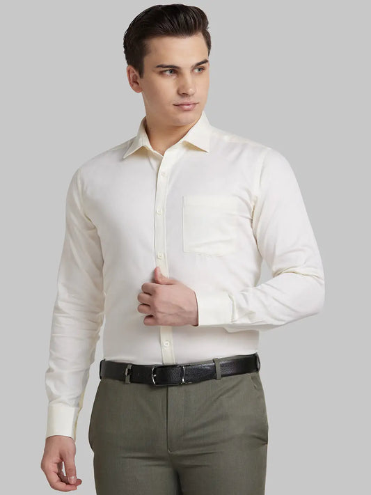 Men Yellow Slim Fit Solid  Cotton   Shirts