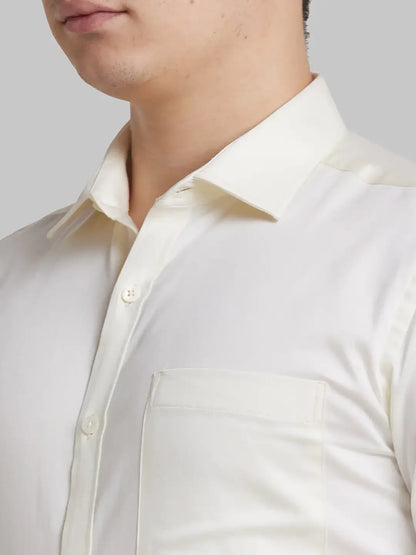 Men Yellow Slim Fit Solid  Cotton   Shirts