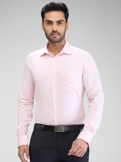 Park Avenue Men Pink Checks Slim Fit Cotton Formal Shirt