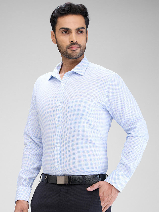 Park Avenue Blue Printed Slim Fit Cotton Formal Shirt