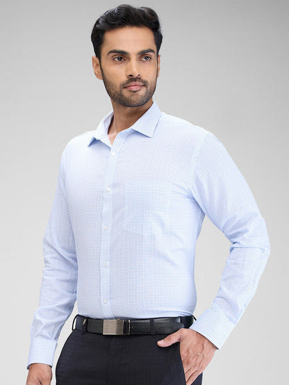 Park Avenue Blue Printed Slim Fit Cotton Formal Shirt