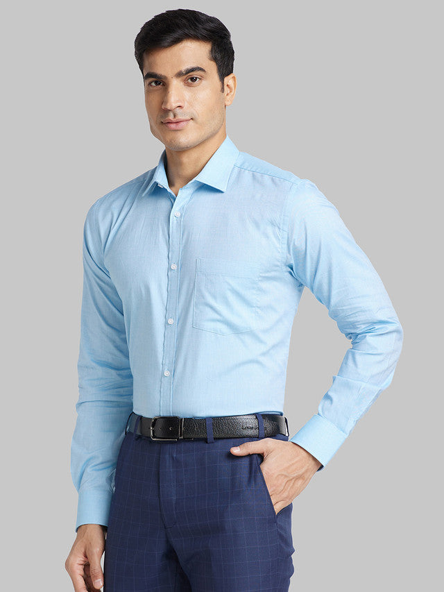 Park Avenue Blue Solid Slim Fit Cotton Formal Shirt