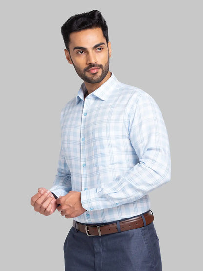 Men Blue Slim Fit Checks Cotton Shirts
