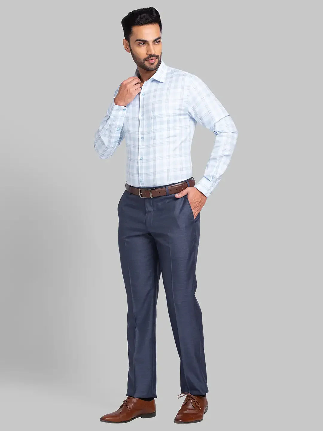 Men Blue Slim Fit Checks Cotton Shirts