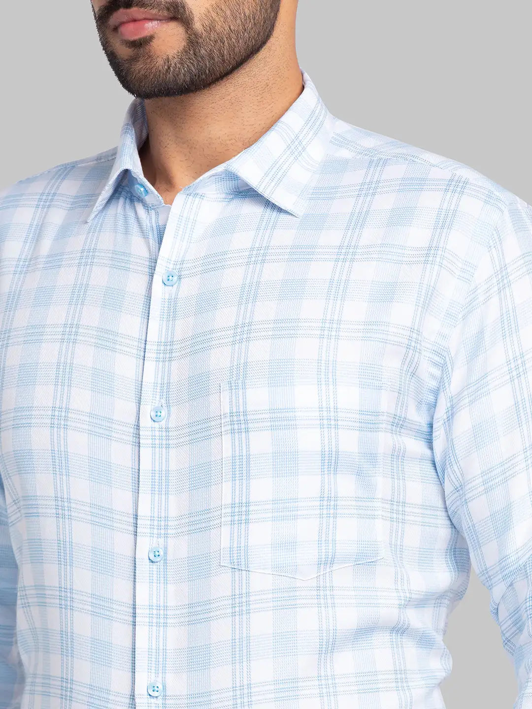 Men Blue Slim Fit Checks Cotton Shirts