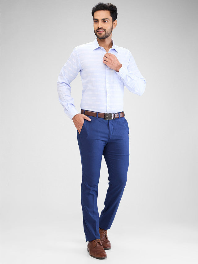 Park Avenue Blue Checks Slim Fit Cotton Formal Shirt