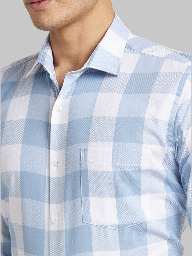 Park Avenue Men Blue Checkered Slim Fit Full Sleeve Ainsley Collar Shirt
