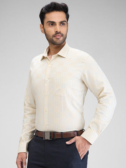 Park Avenue Men Brown Striped Slim Fit Cotton Formal Shirt