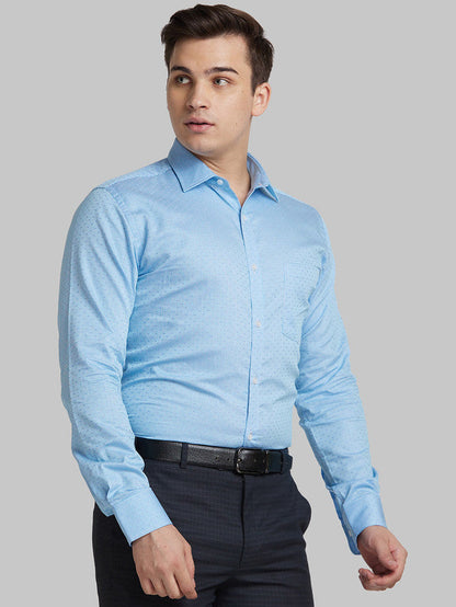 Park Avenue Men Blue Self Design Slim Fit Full Sleeve Semi Cut Away Collar Shirt