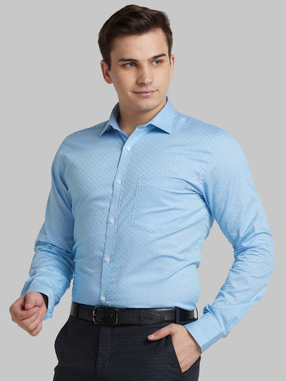Park Avenue Men Blue Self Design Slim Fit Full Sleeve Semi Cut Away Collar Shirt