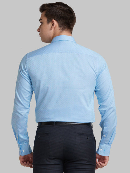 Park Avenue Men Blue Self Design Slim Fit Full Sleeve Semi Cut Away Collar Shirt