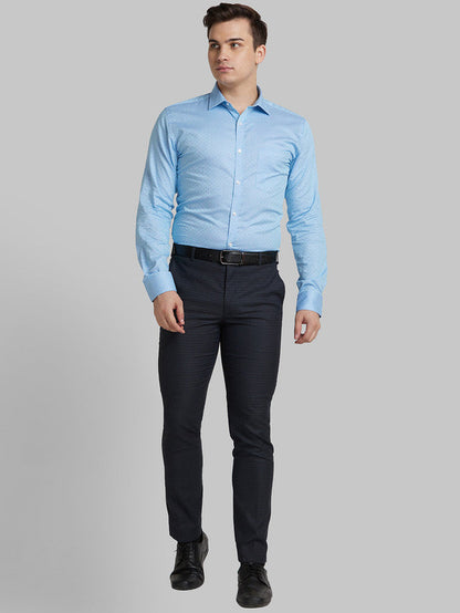 Park Avenue Men Blue Self Design Slim Fit Full Sleeve Semi Cut Away Collar Shirt