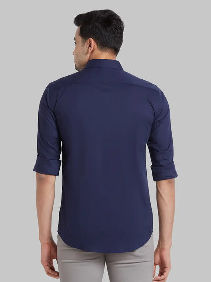 Men Blue Slim Fit Solid Cotton Blend   Shirts