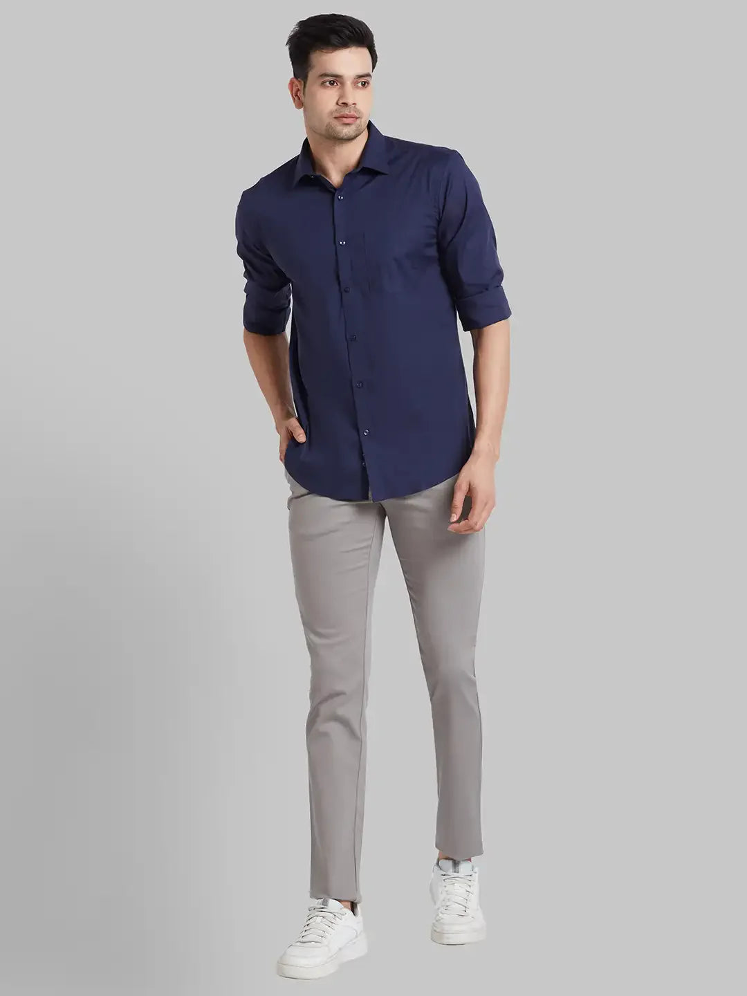 Men Blue Slim Fit Solid Cotton Blend   Shirts