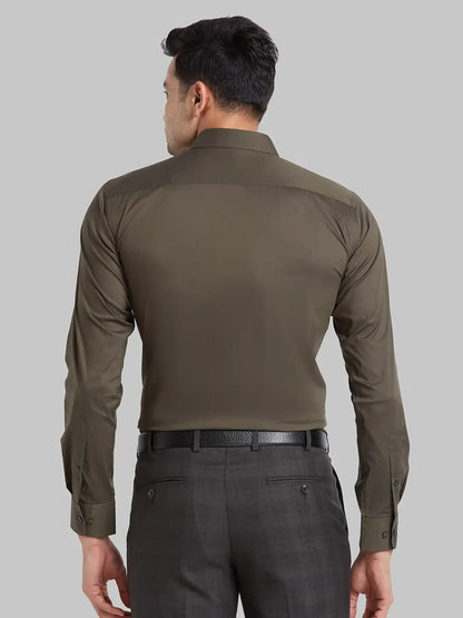 Men Green Slim Fit Solid Cotton Blend   Shirts