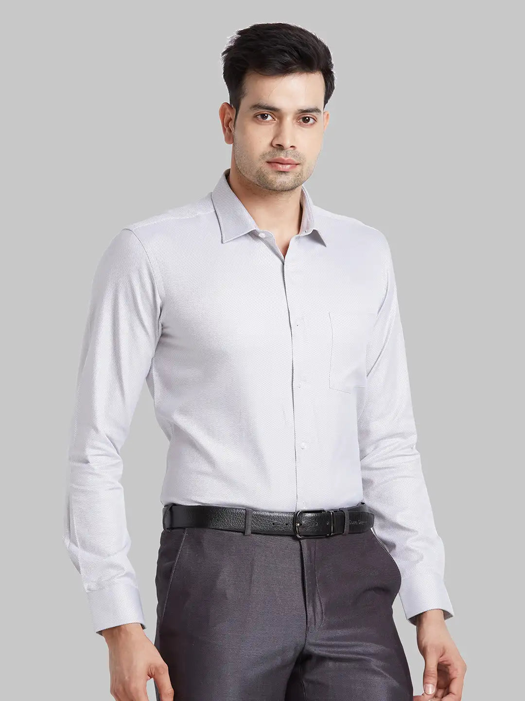 Park Avenue Men Grey Structure Slim Fit Cotton Shirt