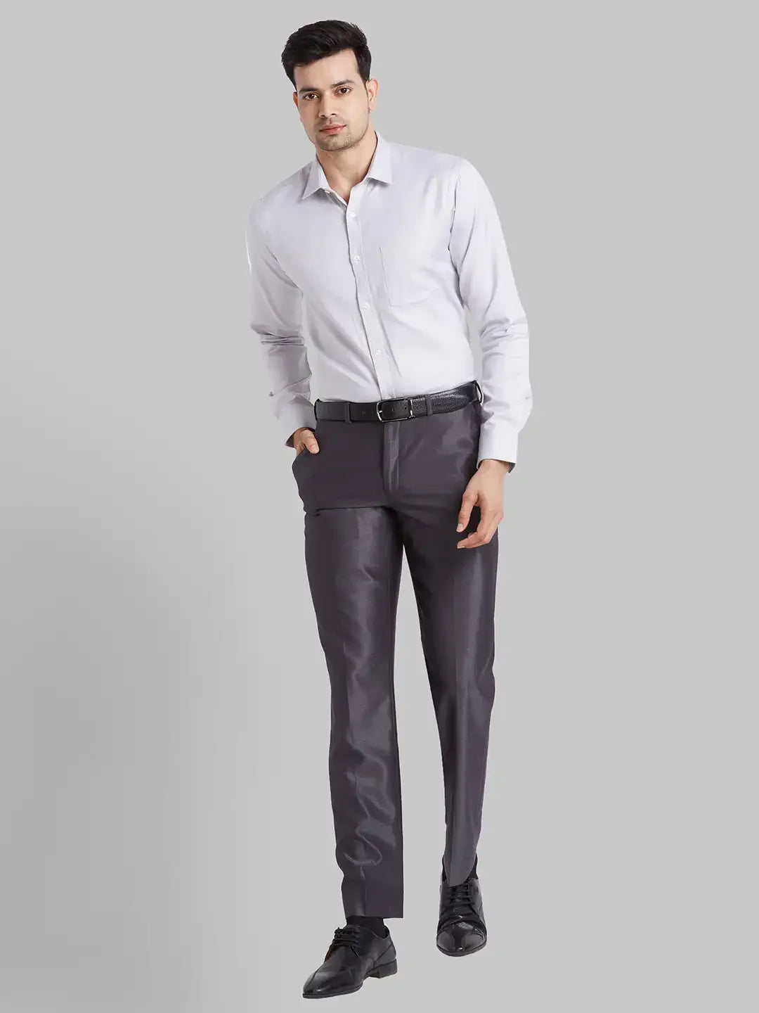 Park Avenue Men Grey Structure Slim Fit Cotton Shirt