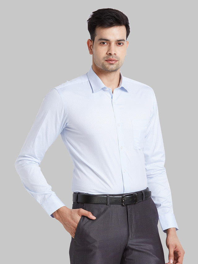 Park Avenue Men Blue Self Design Slim Fit Full Sleeve Semi Cut Away Collar Shirt